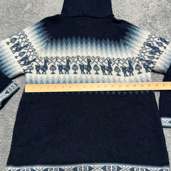 The Alpaca Connection Alpaca Hooded Sweater Womens Small Made in Peru Blue Aztec - Picture 3 of 6